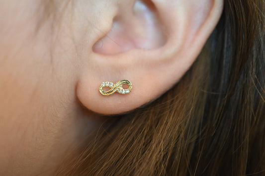 Solid Gold Dainty Infinity Earrings / Real Gold Moissanite Pair of  Earrings For Her / Handmade Fine Jewelry By Selanica