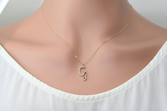 Solid Gold Letter G Moissanite Necklace / Real Gold Unique Design Initial G Pendant / Handmade Fine Jewelry  /  All Letters Available