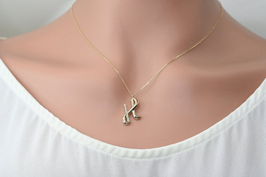 Solid Gold Letter H Moissanite Necklace / Real Gold Unique Design Initial H Pendant / Handmade Fine Jewelry  /  All Letters Available