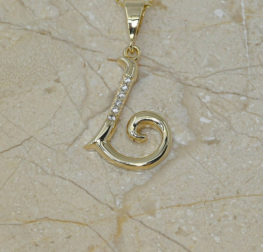 Solid Gold Letter L Moissanite Necklace / Real Gold Unique Design Initial L Pendant / Handmade Fine Jewelry  /  All Letters Available