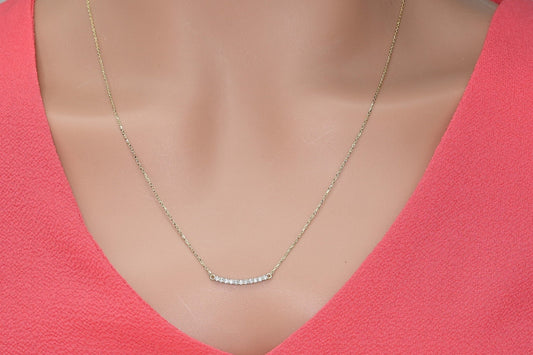 Solid Gold Dainty Pave Necklace, Real Gold Pave Necklace, Premium Gold Elegant Necklace For Her, Handmade Fine Jewelry by Selanica