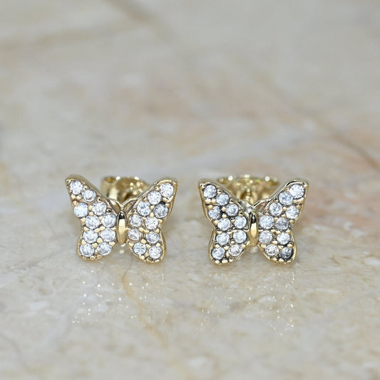 Solid Gold Dainty Butterfly Earrings / Real Gold Pair of Earrings For Her / Handmade Fine Jewelry By Selanica