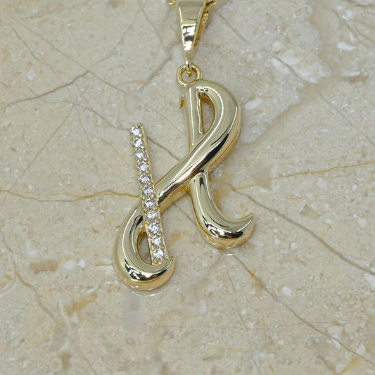 Solid Gold Letter H Moissanite Necklace / Real Gold Unique Design Initial H Pendant / Handmade Fine Jewelry  /  All Letters Available