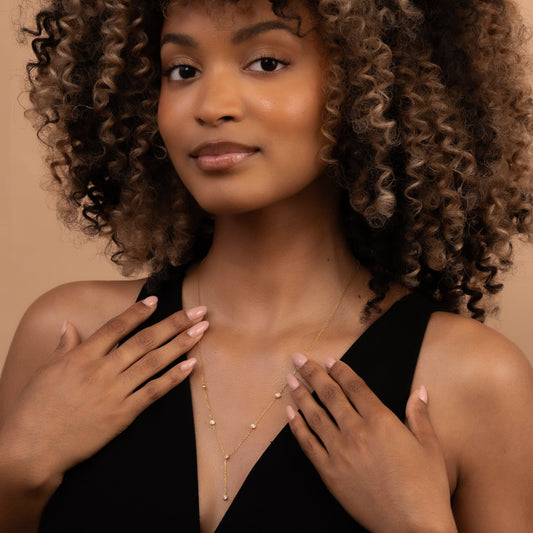 Solid Gold Bezel Lariat Necklace, Real Gold Dainty Y Necklace, Premium Bezel Necklace For Her, Handmade Fine Jewelry by Selanica