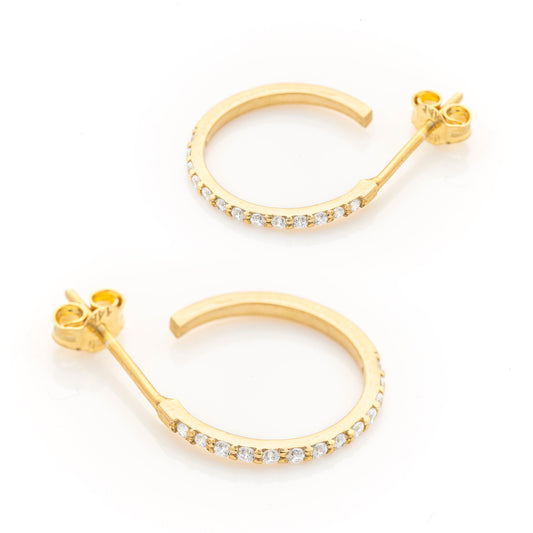 Solid Gold Dainty Circle Earrings, Real Gold 18.0 mm Round Pair of Studs, Handmade Premium Fine Jewelry By Selanica