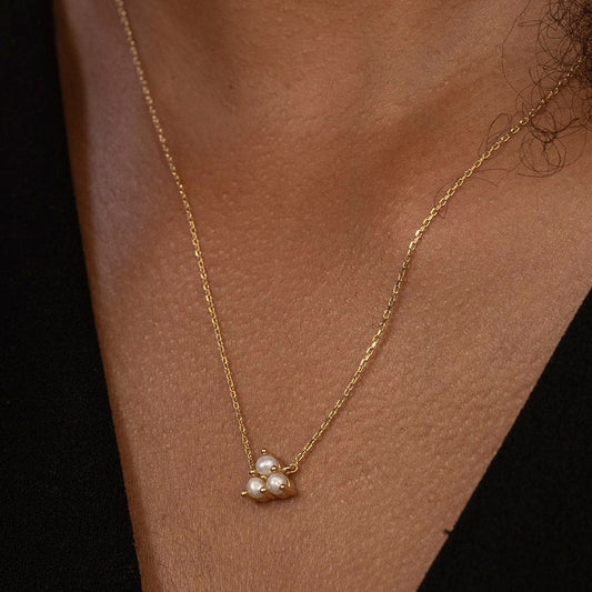 Solid Gold Natural Pearl Necklace, Real Gold Dainty Pearl Pendant, Premium Pearl Necklace For Her, Handmade Fine Jewelry by Selanica