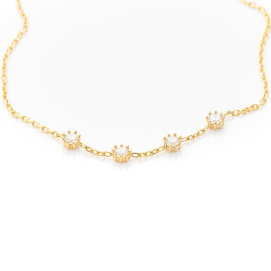 Solid Gold Dainty Four Stone Bracelet, Real Gold Premium Minimalist Bracelet For Her, Handmade Fine Jewelry by Selanica