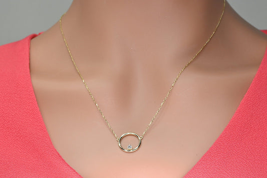 Solid Gold Dainty Open Circle Necklace, Real Gold Round Pendant, 14k Premium Circle Necklace For Her, Handmade Fine Jewelry by Selanica