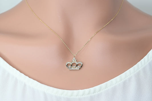 Solid Gold Crown Necklace / Real Gold Crown Pendant / Charm Necklace / Handmade Fine Jewelry For Her
