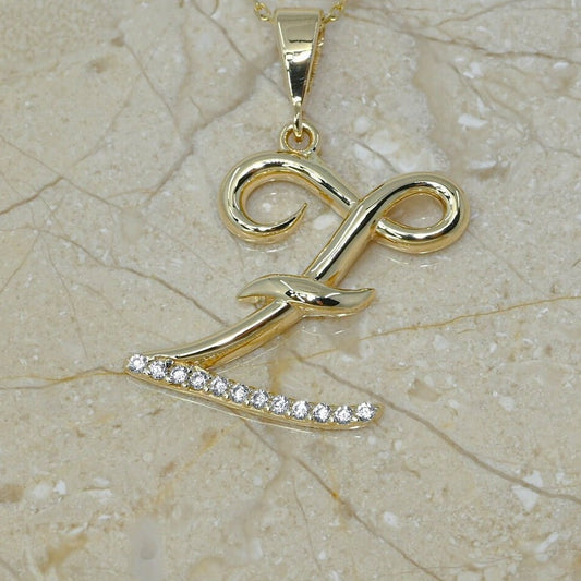 Solid Gold Letter Z Moissanite Necklace / Real Gold Unique Design Initial Z Pendant / Handmade Fine Jewelry  /  All Letters Available