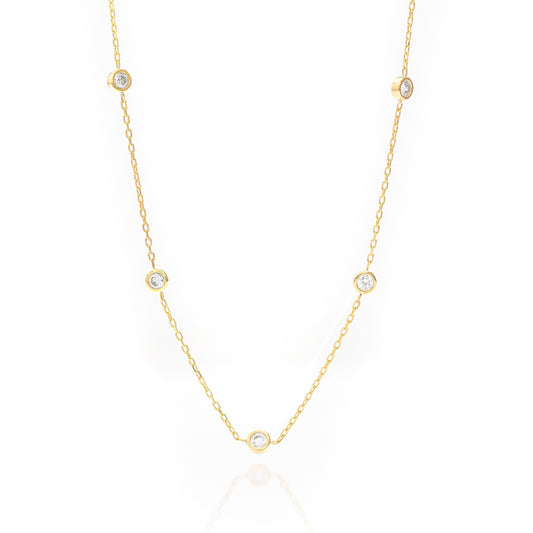 Solid Gold Dainty Bezel Necklace, Real Gold Dainty Chain Necklace, Premium Bezel Necklace For Her, Handmade Fine Jewelry by Selanica
