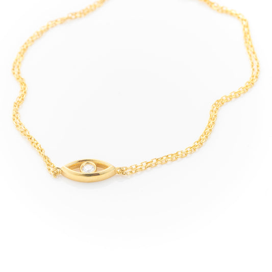 Solid Gold Evil Eye Bracelet, Real Gold Double Chain, Premium Eye Bracelet For Her, Handmade Fine Jewelry by Selanica
