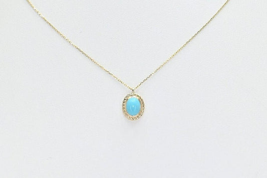 Solid Gold 14k Turquoise Necklace, Retro Pendant, Real Gold Natural Turquoise Charm For Her, Handmade Fine Jewelry by Selanica