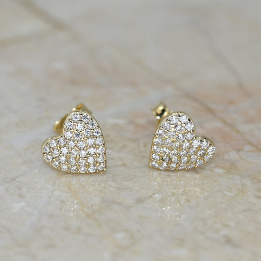 Solid Gold Dainty Heart Earrings / Real Gold Pair of Earrings For Her / Handmade Fine Jewelry By Selanica