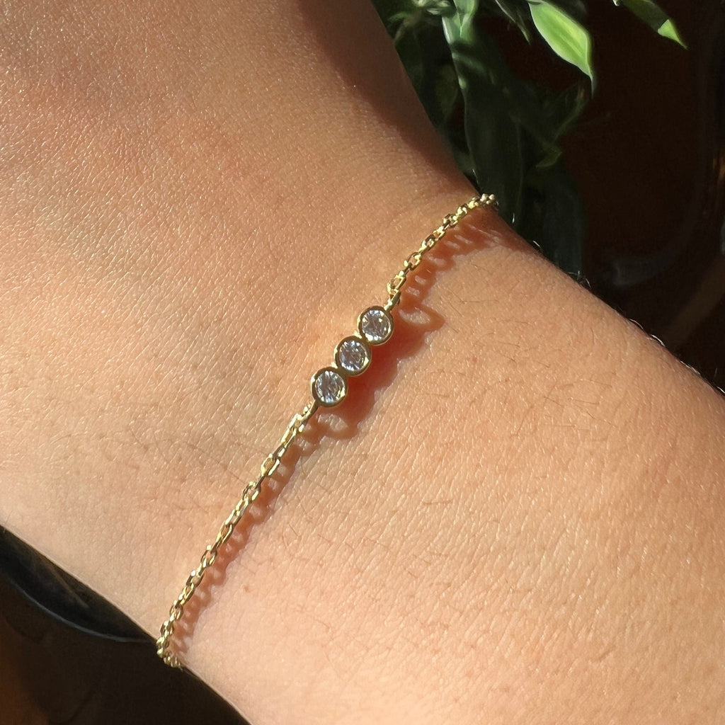 Gold Chain Bracelet, Solid Gold Bezel Bracelet, Real Gold Premium Moissanite Bracelet For Her, Handmade Fine Jewelry by Selanica