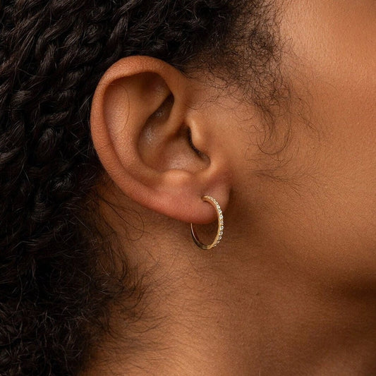 Solid Gold Dainty Circle Earrings, Real Gold 18.0 mm Round Pair of Studs, Handmade Premium Fine Jewelry By Selanica