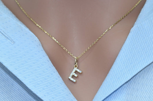 Solid Gold Dainty Letter Necklace, Real Gold Initial Necklace, Minimalist Alphabet Necklace For Her, Handmade Fine Jewelry By Selanica