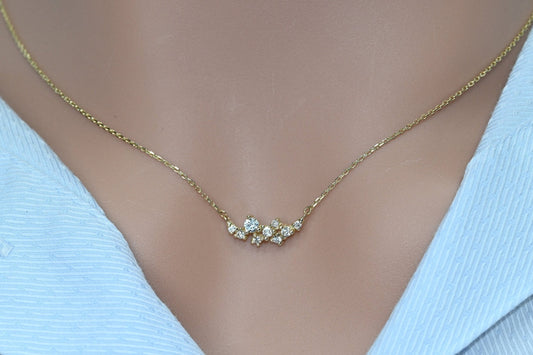Solid Gold Dainty Cluster Necklace / Floral Design Real Gold Cluster Pendant  /  Necklace For Her / Handmade Fine Jewelry by Selanica
