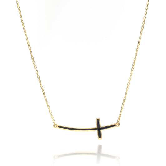 Solid Gold Cross Necklace, Real Gold Black Cross Pendant, Premium Cross Necklace For Her, Handmade Fine Jewelry by Selanica