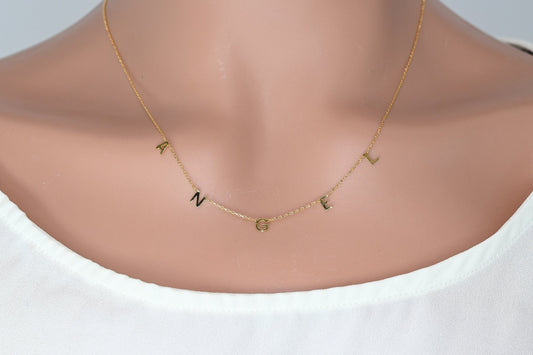 Solid Gold Dainty Letters Love Necklace / Real Gold Custom Characters Initials Necklace / Handmade Personalized Jewelry By Selanica
