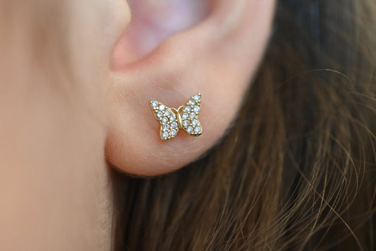 Solid Gold Dainty Butterfly Earrings / Real Gold Pair of Earrings For Her / Handmade Fine Jewelry By Selanica