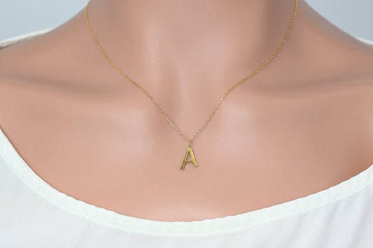 Solid Gold Medium Size Letter Necklace / Real Gold Initial Necklace / Handmade Personalized Jewelry By Selanica