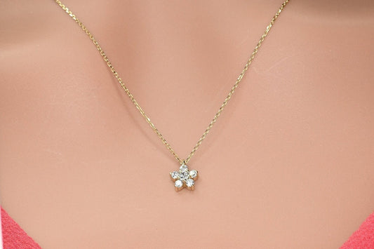 Solid Gold Dainty Floral Necklace /  Real Gold Cluster Pendant  /  14k Necklace For Her / Handmade Fine Jewelry by Selanica