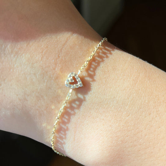 Gold Heart Bracelet, Real Gold Chain Bracelet, Solid Gold Love Bracelet For Her, Handmade Fine Jewelry by Selanica