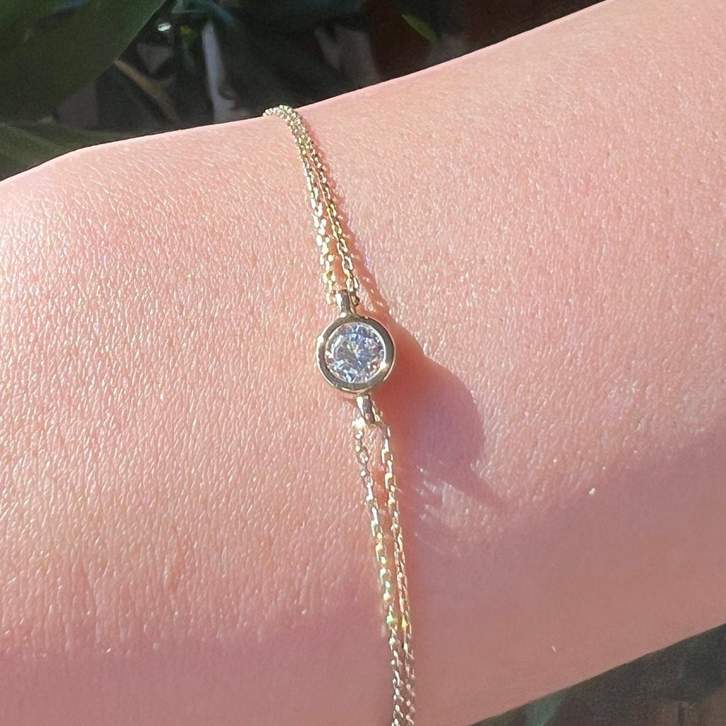 Gold Chain Bracelet, Solid Gold Dainty Bezel Bracelet, Real Gold Moissanite Bracelet For Her, Handmade Fine Jewelry by Selanica