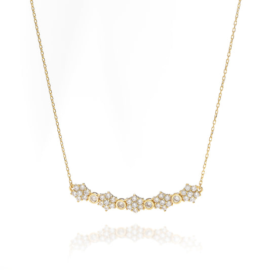 Solid Gold Floral Design Necklace, Real Gold Cluster Pendant, Premium Necklace For Her, Handmade Fine Jewelry by Selanica