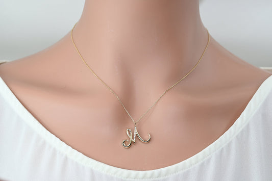 Solid Gold Letter M Moissanite Necklace / Real Gold Unique Design Initial M Pendant / Handmade Fine Jewelry  /  All Letters Available