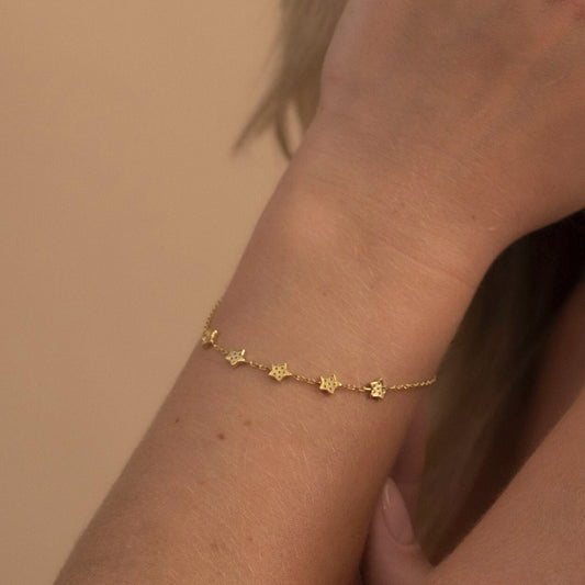 Solid Gold Dainty Star Bracelet, Real Gold Premium Celestial Bracelet For Her, Handmade Fine Jewelry by Selanica