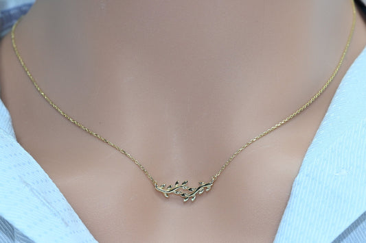 Solid Gold Dainty Leaf Necklace, Real Gold Vine Leaf Pendant, Premium Necklace For Her, Handmade Fine Jewelry by Selanica