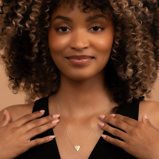 Solid Gold Triangle Necklace, Real Gold Trigon Necklace, Premium V Necklace, Handmade Fine Jewelry by Selanica