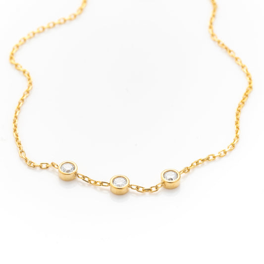Solid Gold Three Stone Bracelet, Real Gold Premium Chain Bracelet For Her, Handmade Fine Jewelry by Selanica