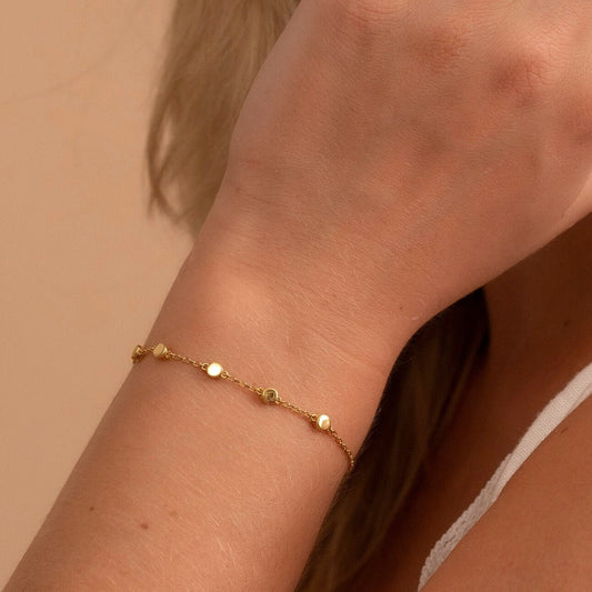 Solid Gold Dainty Disc Bracelet, Real Gold Premium Minimalist Bracelet For Her, Handmade Fine Jewelry by Selanica
