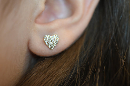 Solid Gold Dainty Heart Earrings / Real Gold Pair of Earrings For Her / Handmade Fine Jewelry By Selanica