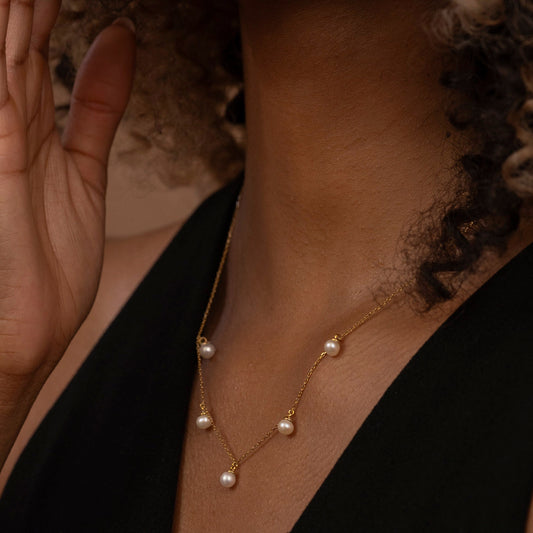 Solid Gold Natural Pearl Necklace, Real Gold Premium Pearl Necklace, Handmade Fine Jewelry by Selanica
