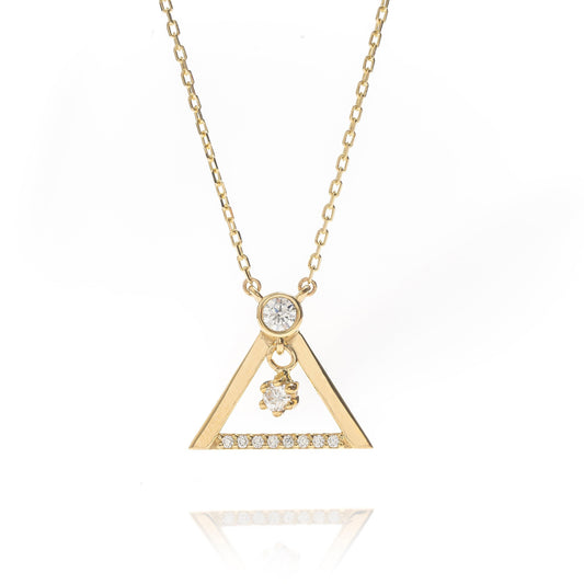 Solid Gold Open Triangle Necklace, Real Gold Premium Trigon Charm Necklace, Handmade Fine Jewelry by Selanica