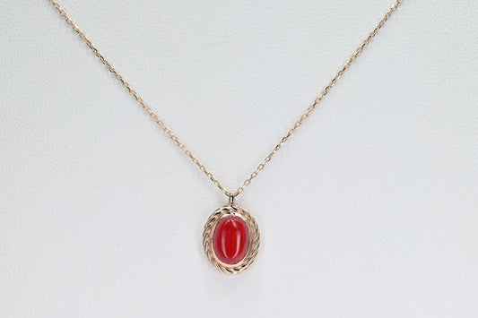 Solid Rose Gold Coral Retro Necklace, Real Gold Natural Coral Charm, Premium Pendant For Her, Handmade Fine Jewelry by Selanica