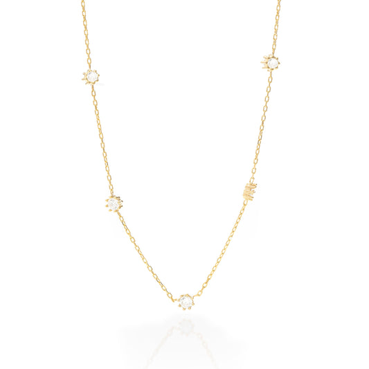 Solid Gold Five Stone Necklace, Real Gold Dainty Necklace, Premium Necklace For Her, Handmade Fine Jewelry by Selanica