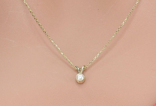 Solid Gold Natural  Pearl Necklace, Real Gold Dainty Pearl Necklace, Premium Pearl Necklace For Her, Handmade Fine Jewelry by Selanica