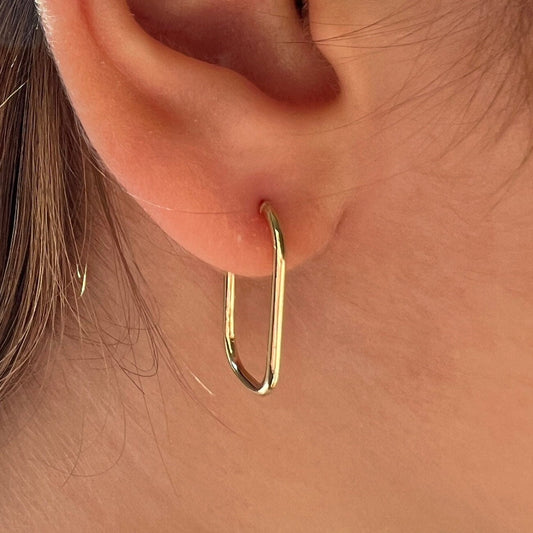Solid Gold Rectangular Hoop Earrings, Real Gold Premium Lightweight and Sturdy Hoops For Her, Handmade Fine Jewelry By Selanica
