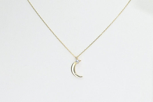 Solid Gold Dainty Moon Necklace / Real Gold Premium Crescent Pendant  /  Moon Star Necklace For Her / Handmade Fine Jewelry by Selanica