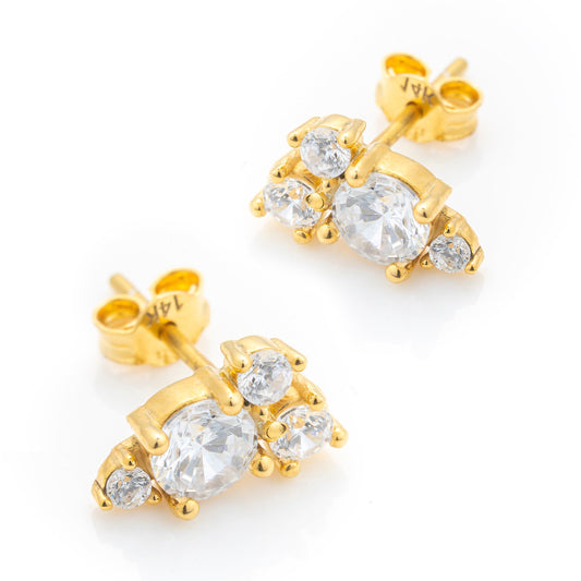 Solid Gold Cluster Earrings, Real Gold Premium Pair of Earrings, Unique Design For Her, Handmade Fine Jewelry By Selanica