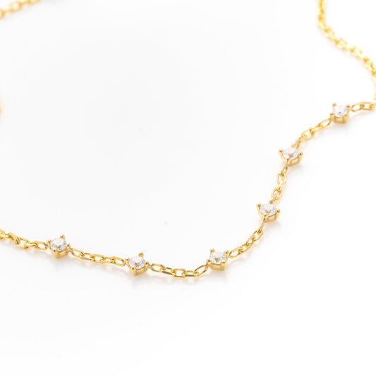 Solid Gold Dainty 6 Stone Bracelet, Real Gold Premium Minimalist Bracelet For Her, Handmade Fine Jewelry by Selanica