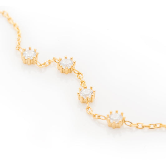 Solid Gold Dainty Four Stone Bracelet, Real Gold Premium Minimalist Bracelet For Her, Handmade Fine Jewelry by Selanica