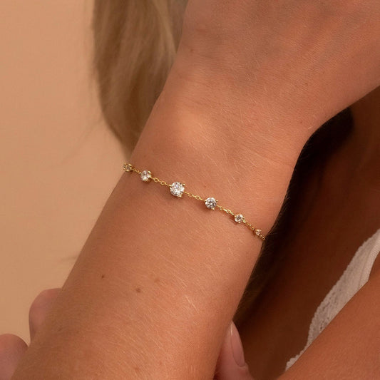 Solid Gold Premium Bracelet, Real Gold Seven Stone Bracelet For Her, Handmade Fine Jewelry by Selanica
