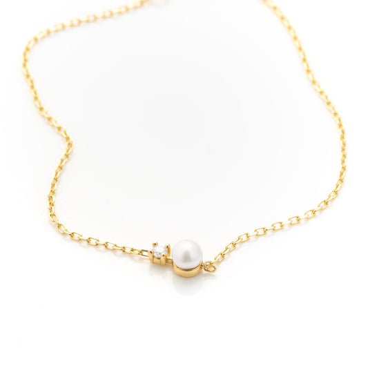 Solid Gold Natural Pearl Bracelet, Dainty Chain Bracelet, Real Gold Premium Bracelet For Her, Handmade Fine Jewelry by Selanica