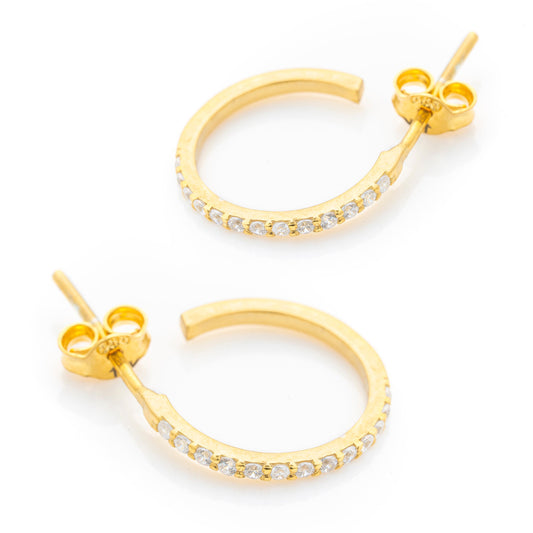 Solid Gold Dainty Circle Earrings, Real Gold 15.3 mm Round Pair of Studs, Handmade Premium Fine Jewelry By Selanica